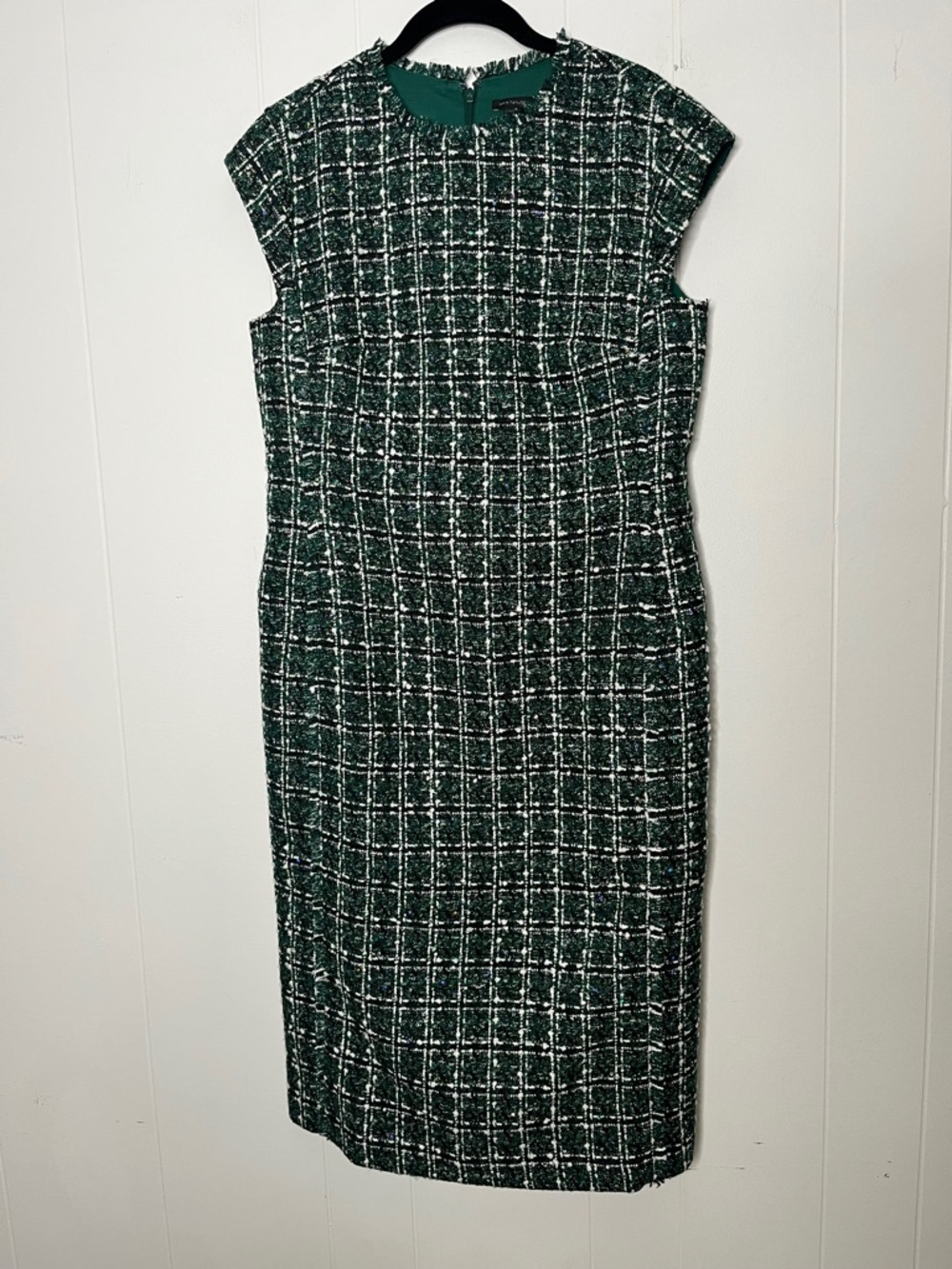 Ann Taylor Green Plaid Sheath Dress - Classic Workwear Tweed Sequin Festive 10